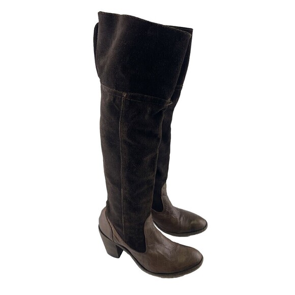 BOGO Miz Mooz Brown Suede Over Knee Heel Boot Mid Zip Pull On Leather 38 7.5-8 - Picture 2 of 16